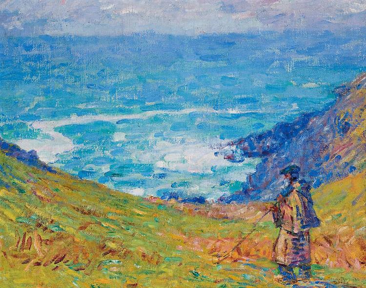 John Peter Russell Pecheur sur falaise Spain oil painting art